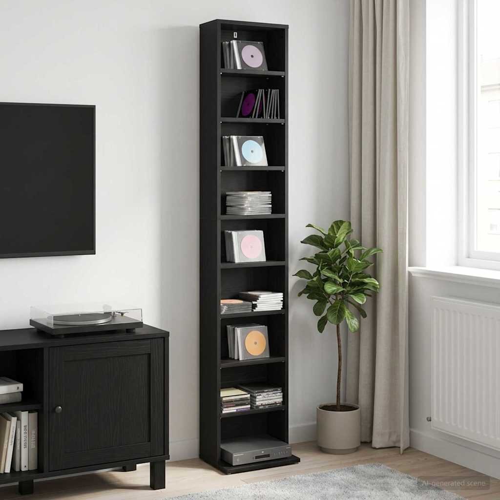 vidaXL Кабинет за CD Черен дъб 33 x 235 x 175 см Инженерна дървесина