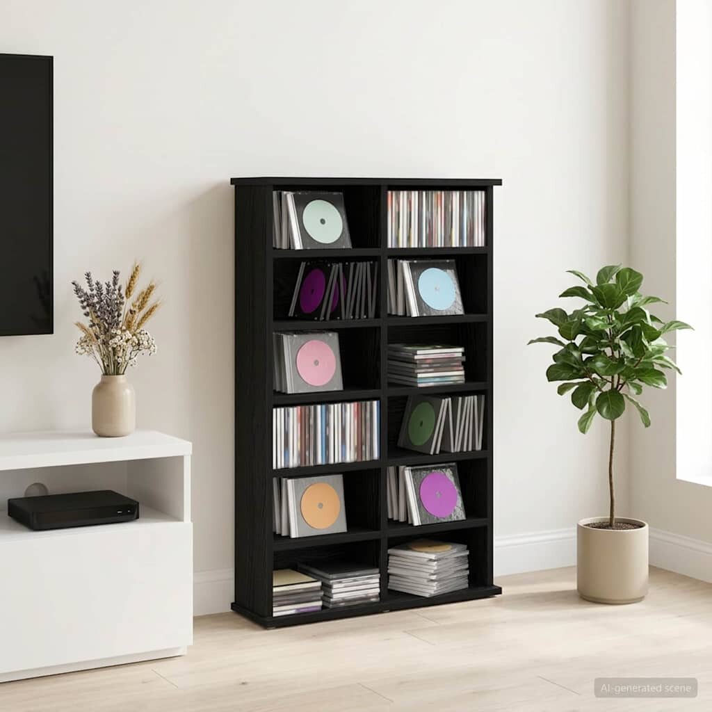 vidaXL Кабинет за CD Черен дъб 60 x 17 x 92 см Инженерна дървесина