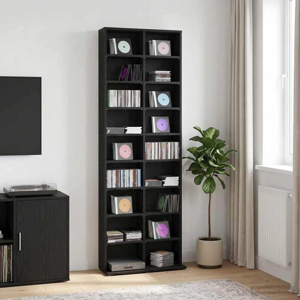 vidaXL Кабинет за CD Черен дъб 65 x 235 x 175 см Инженерна дървесина