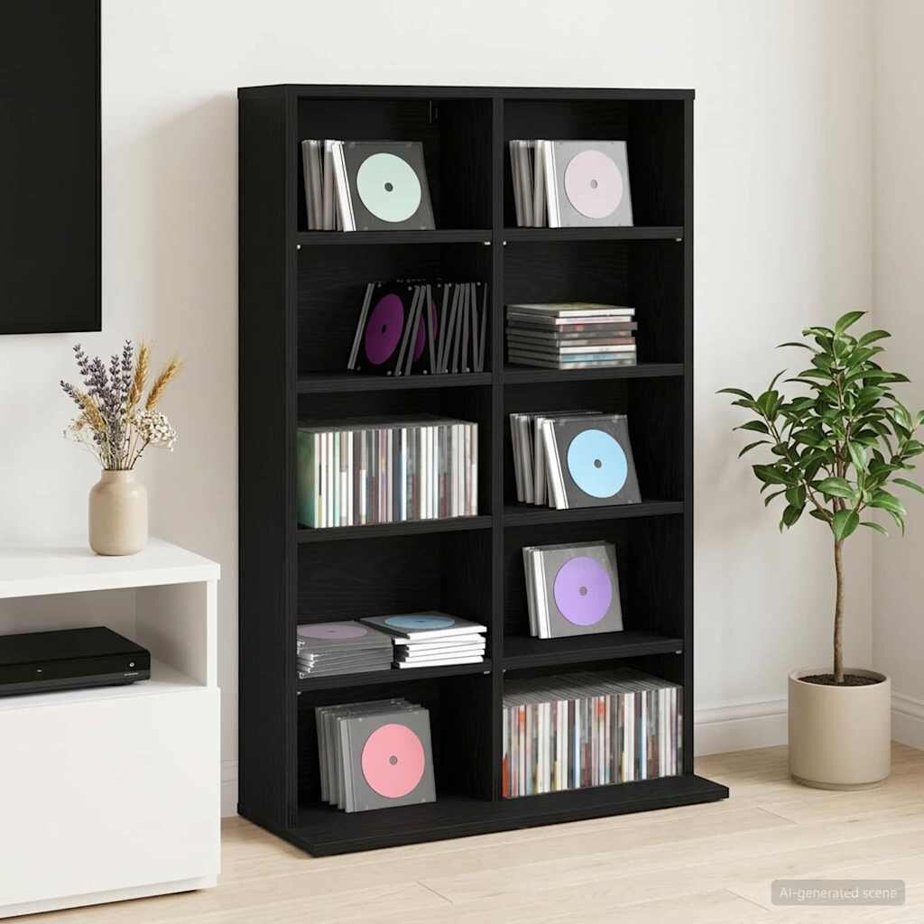 vidaXL Кабинет за CD Черен дъб 65 x 235 x 975 см Инженерна дървесина