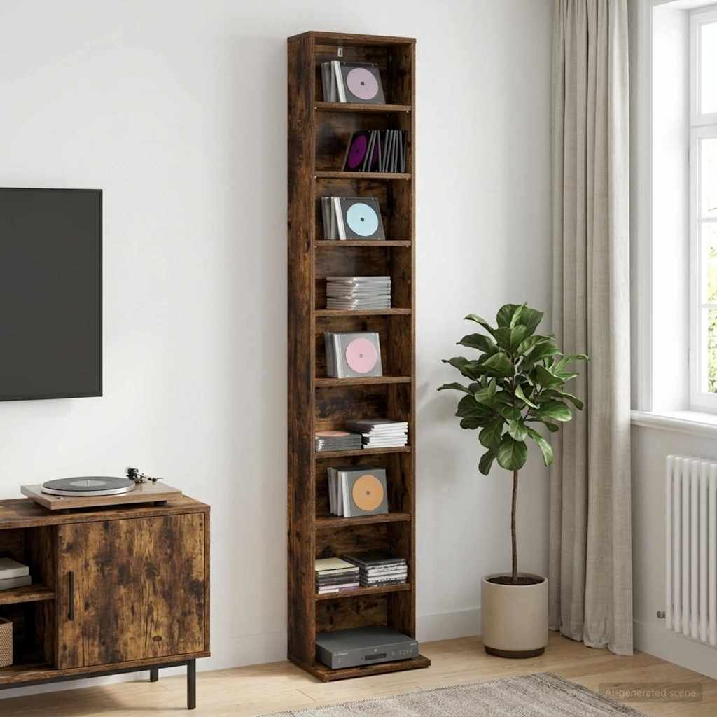 vidaXL Кабинет за CD Опушен дъб 33 x 235 x 175 см Инженерна дървесина