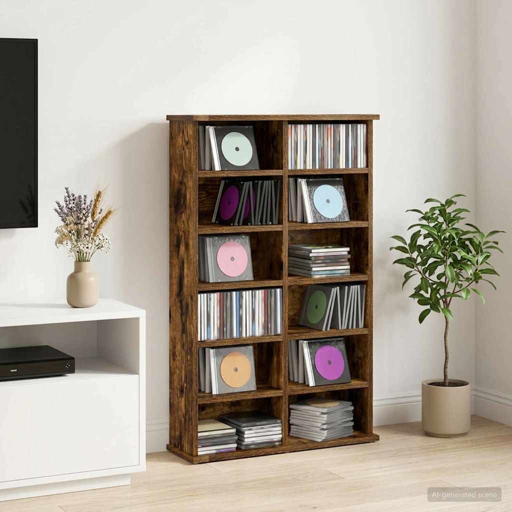 vidaXL Кабинет за CD Опушен дъб 60 x 17 x 92 см Инженерна дървесина