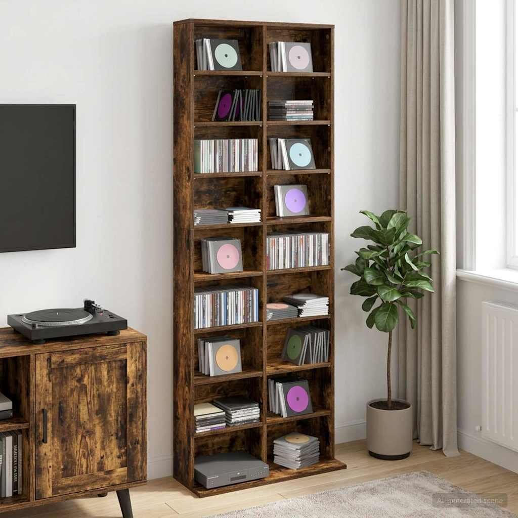 vidaXL Кабинет за CD Опушен дъб 65 x 235 x 175 см Инженерна дървесина