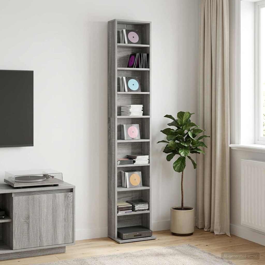 vidaXL Кабинет за CD Сив Сонома 33 x 235 x 175 см Инженерна дървесина