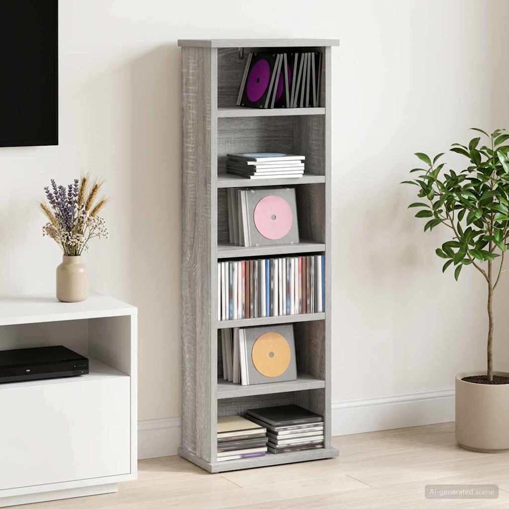 vidaXL Кабинет за CD Сив Сонома 60 x 17 x 92 см Инженерна дървесина