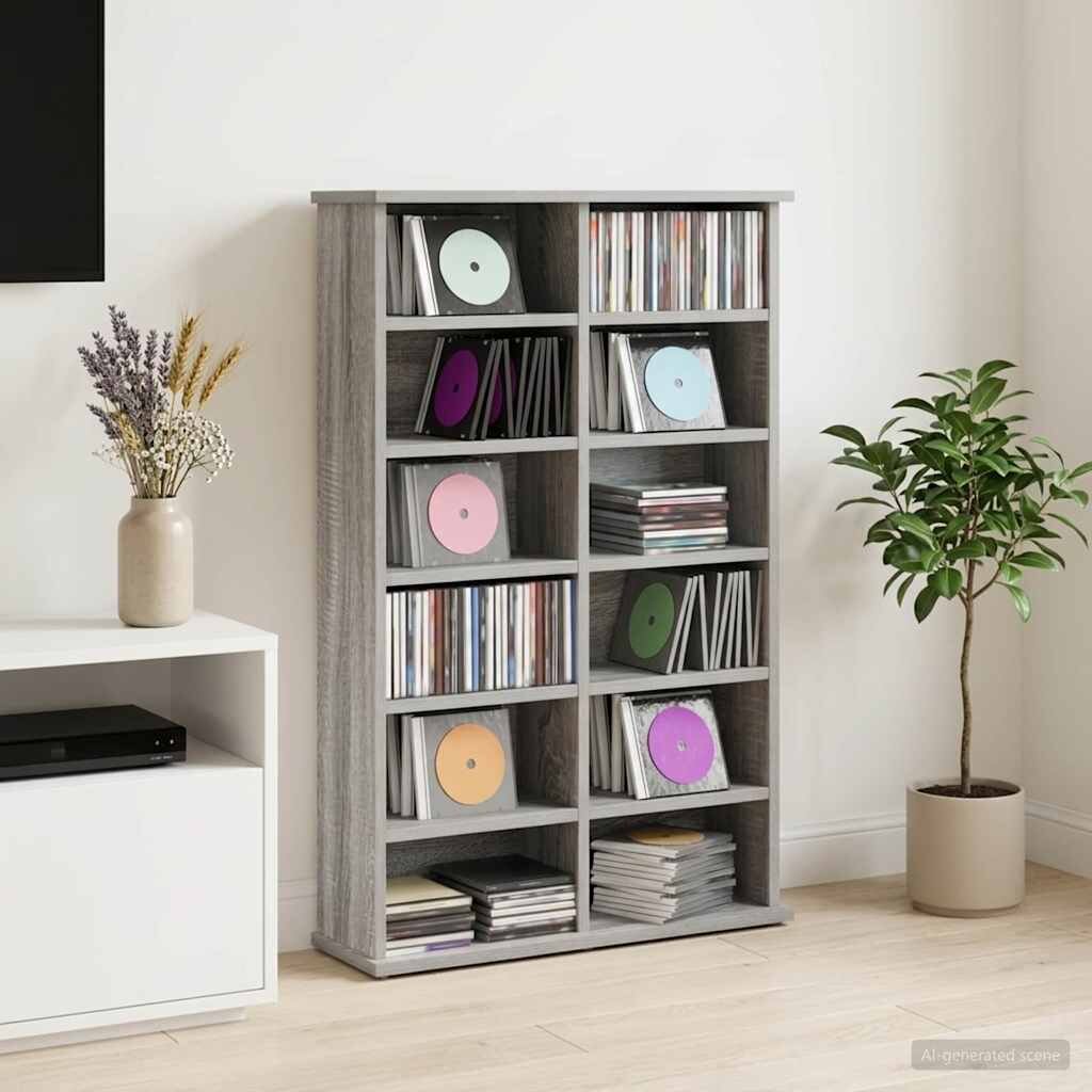 vidaXL Кабинет за CD Сив Сонома 60 x 17 x 92 см Инженерна дървесина