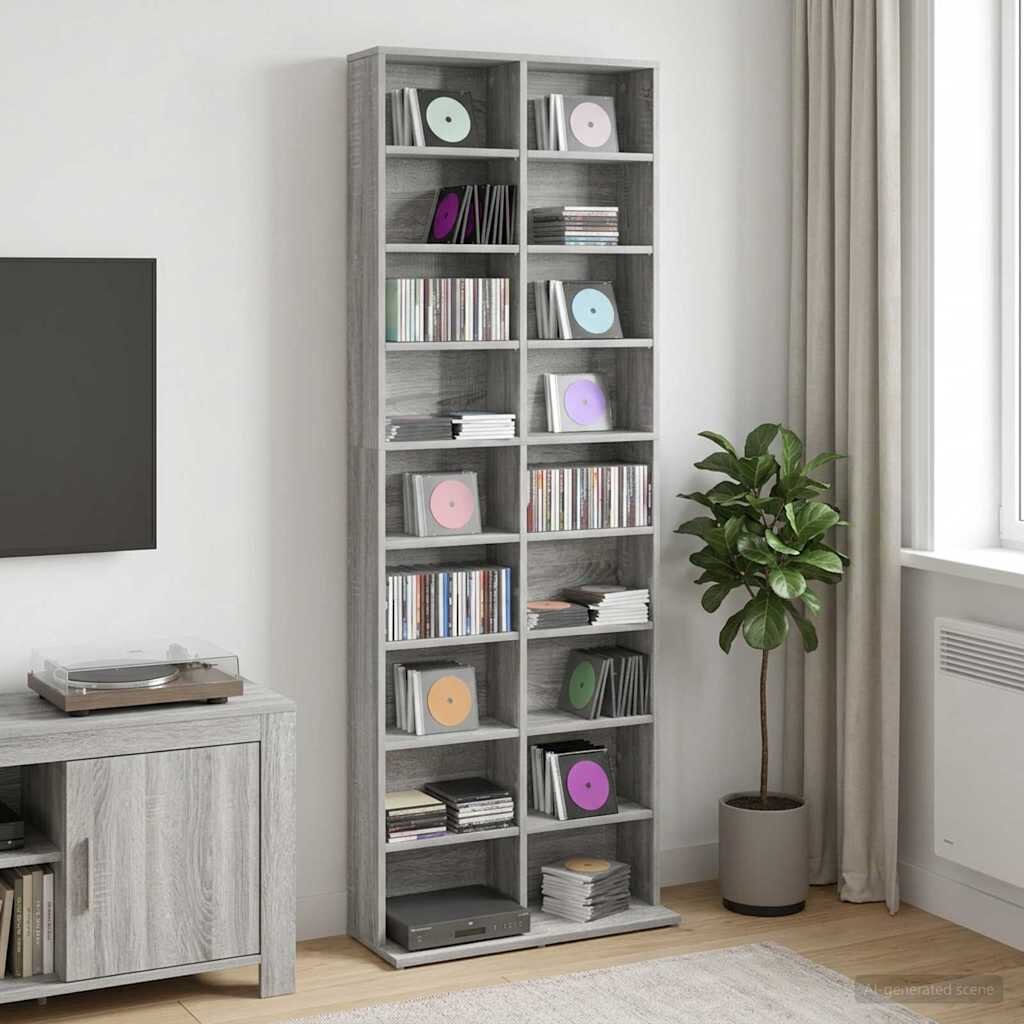 vidaXL Кабинет за CD Сив Сонома 65 x 235 x 175 см Инженерна дървесина