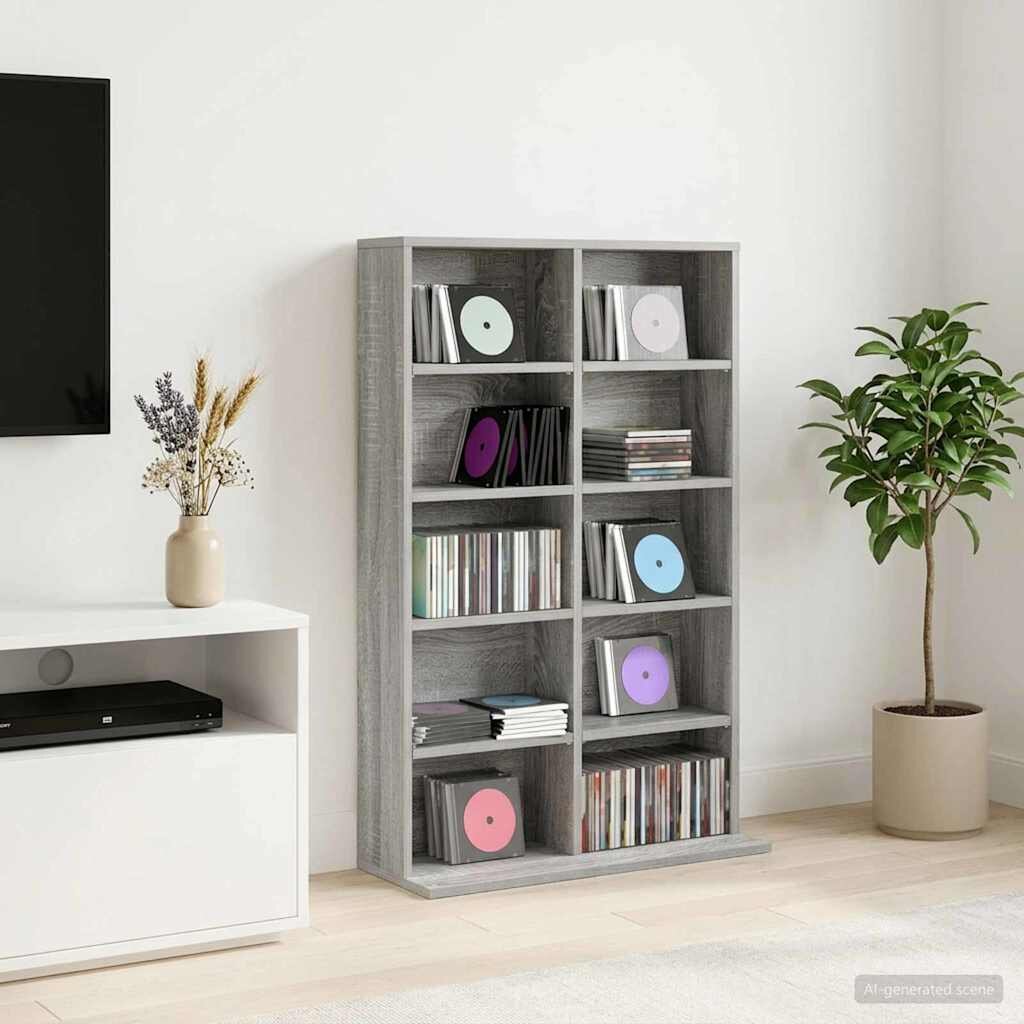 vidaXL Кабинет за CD Сив Сонома 65 x 235 x 975 см