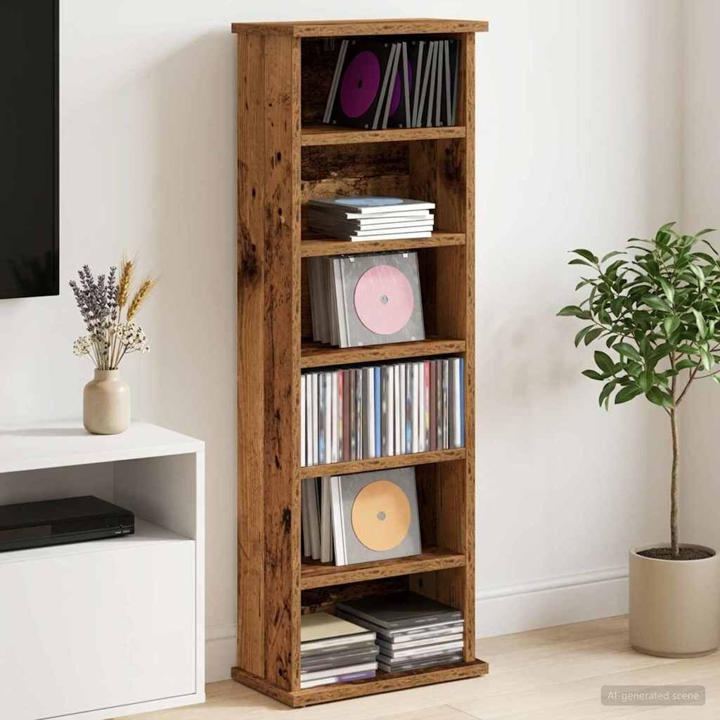 vidaXL Кабинет за CD Старо дърво 60 x 17 x 92 см Инженерна дървесина