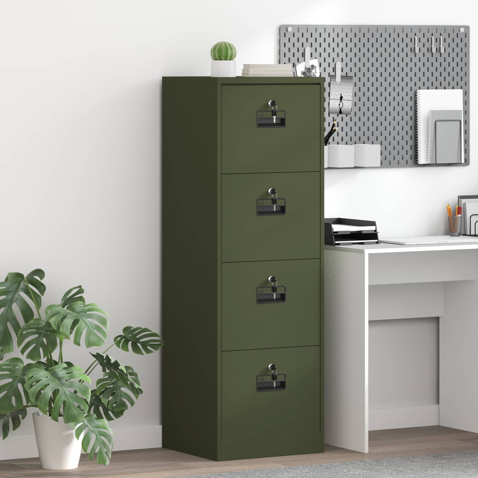 vidaXL Кабинет за файлове Маслинено зелено 455 x 42 x 139 см