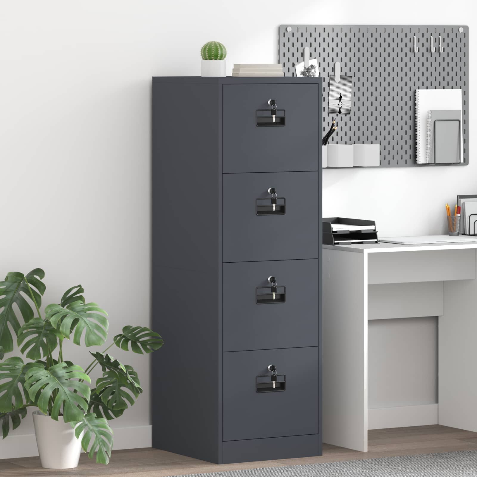 vidaXL Кабинет за файлове с чекмедже Антрацит 44 x 50 x 139 см