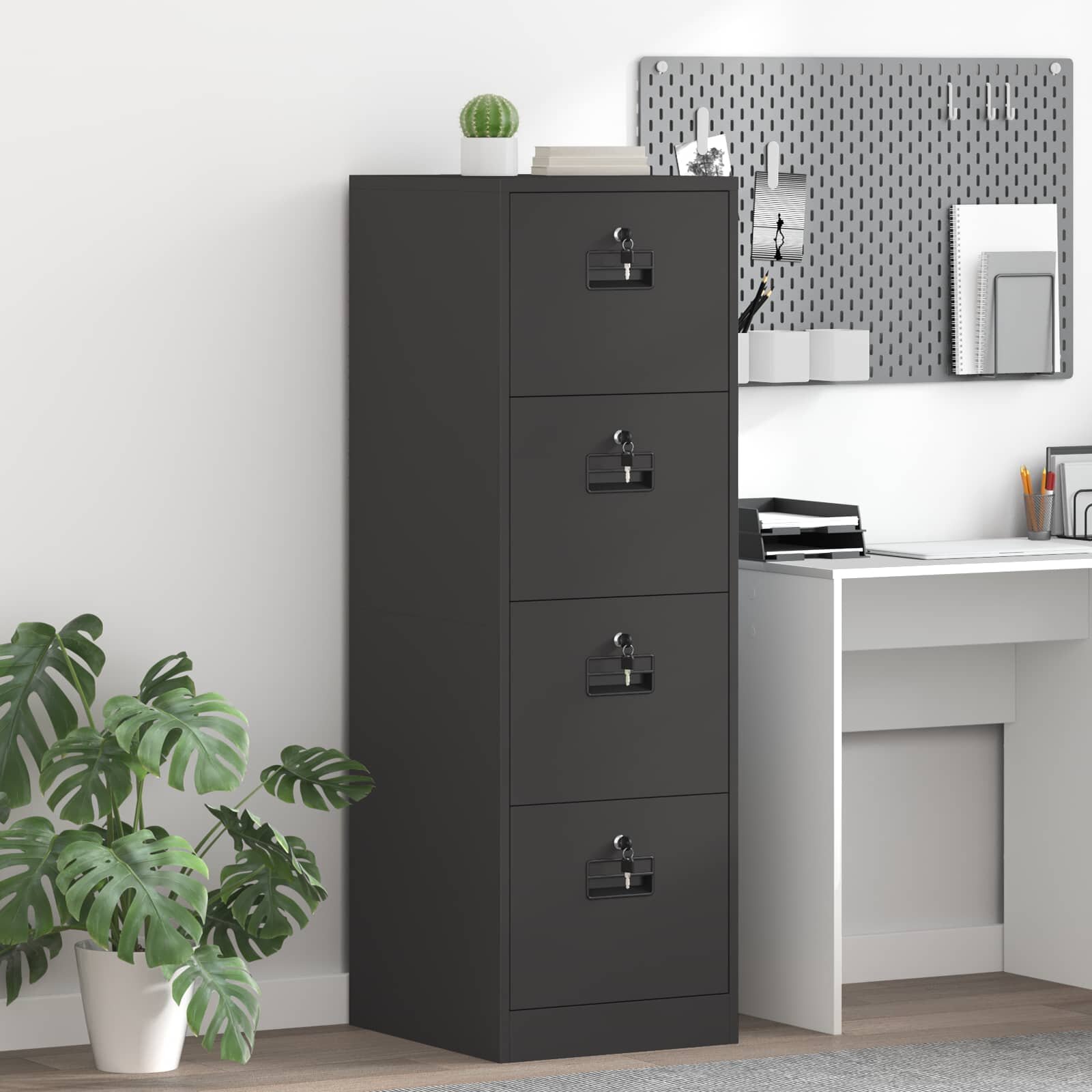 vidaXL Кабинет за файлове с чекмедже Черно 44 x 50 x 139 см
