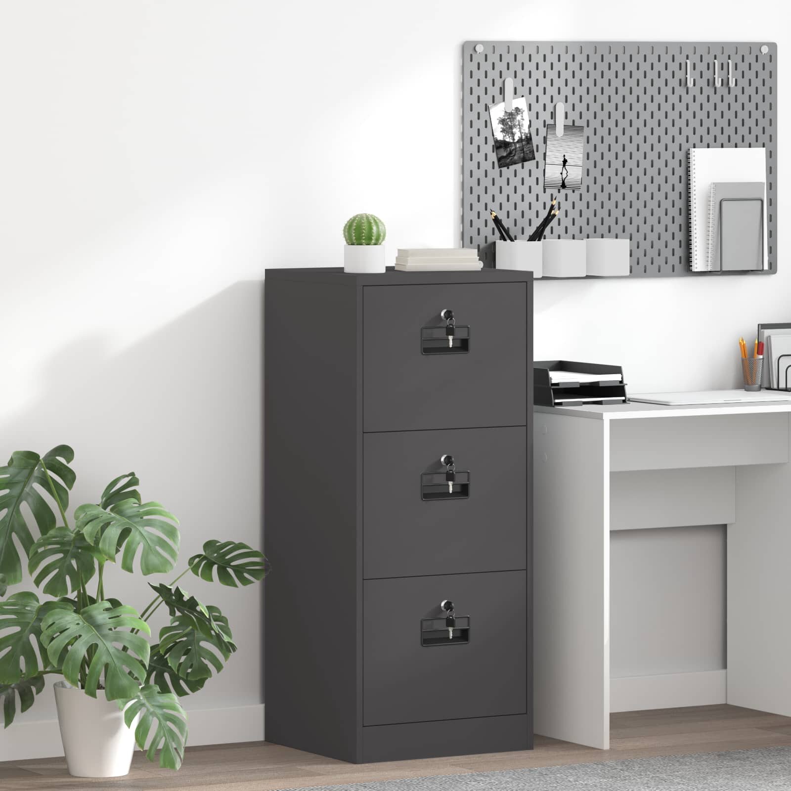 vidaXL Кабинет за файлове с чекмедже Черно 455 x 42 x 1065 см