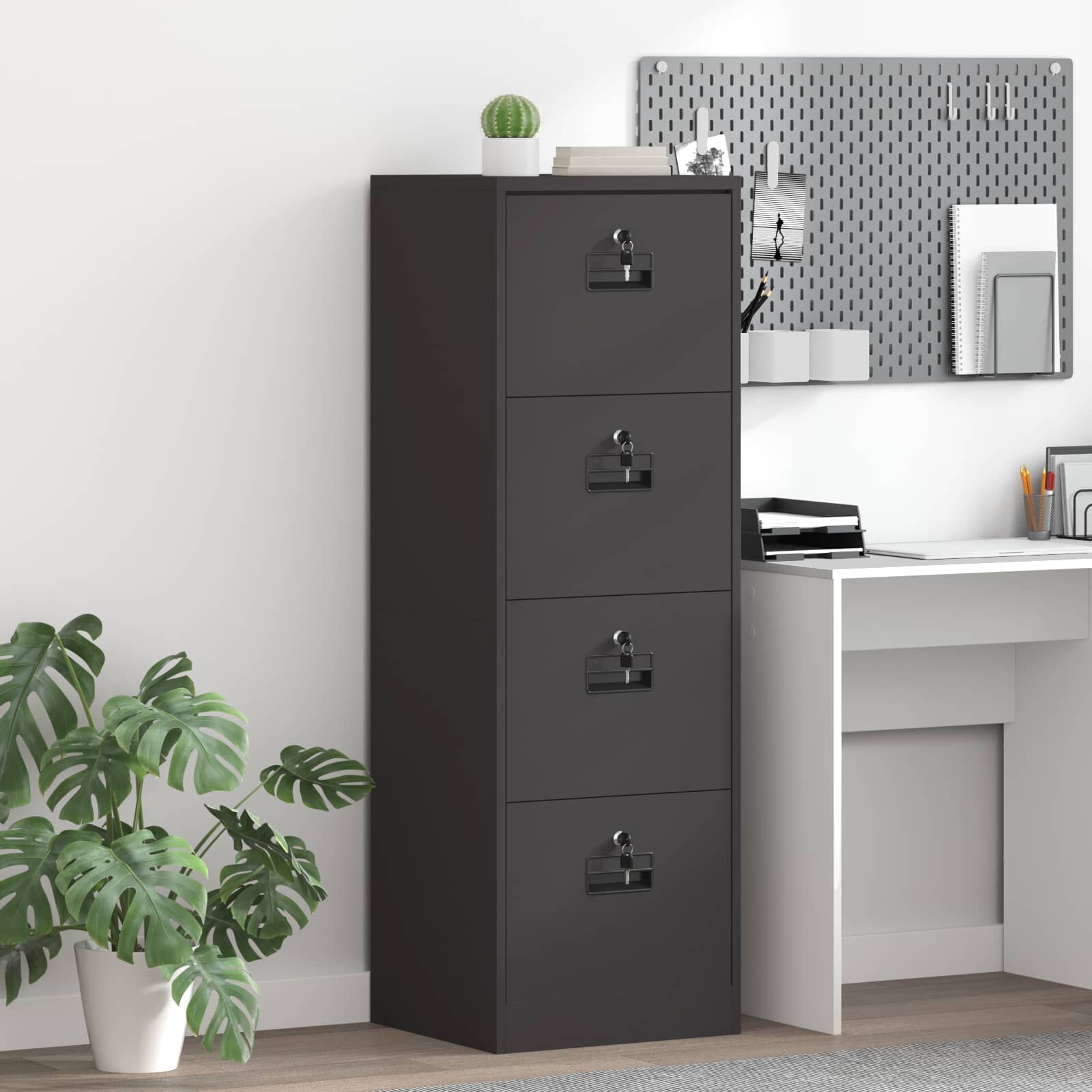 vidaXL Кабинет за файлове с чекмедже Черно 455 x 42 x 139 см