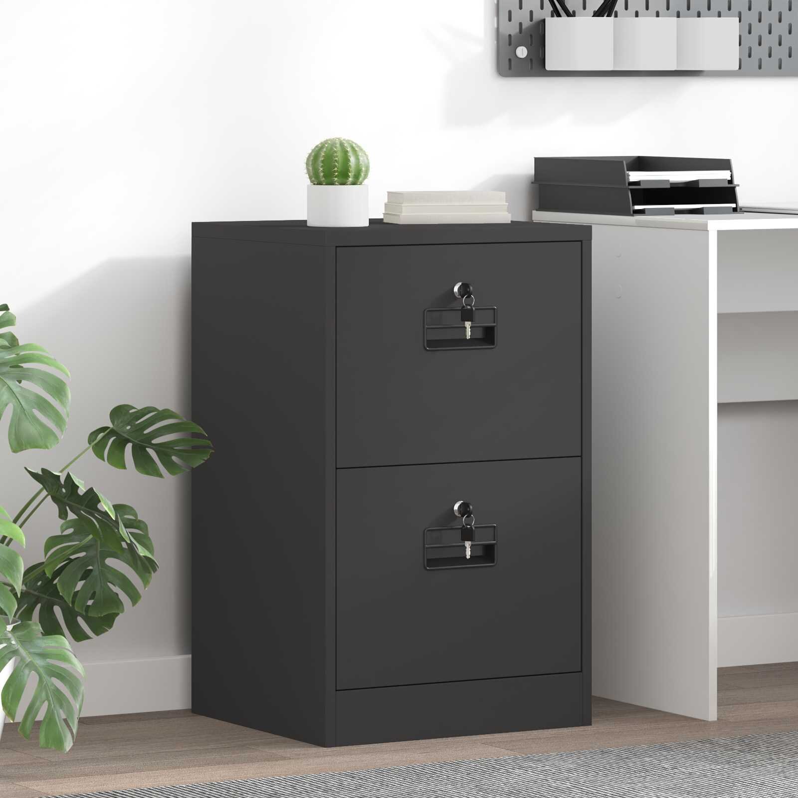 vidaXL Кабинет за файлове с чекмедже Черно 455 x 42 x 745 см