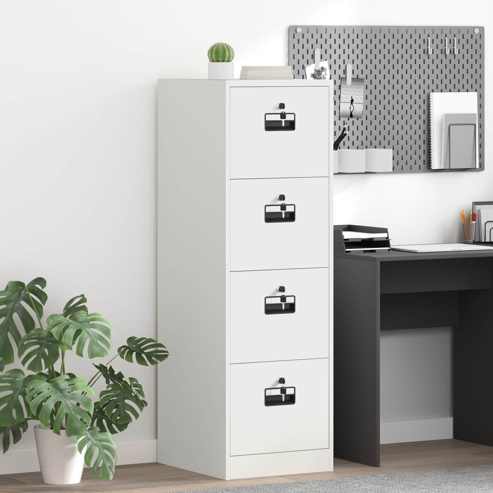 vidaXL Кабинет за файлове с чекмедже Геометричен Бяло 44 x 50 x 139 см