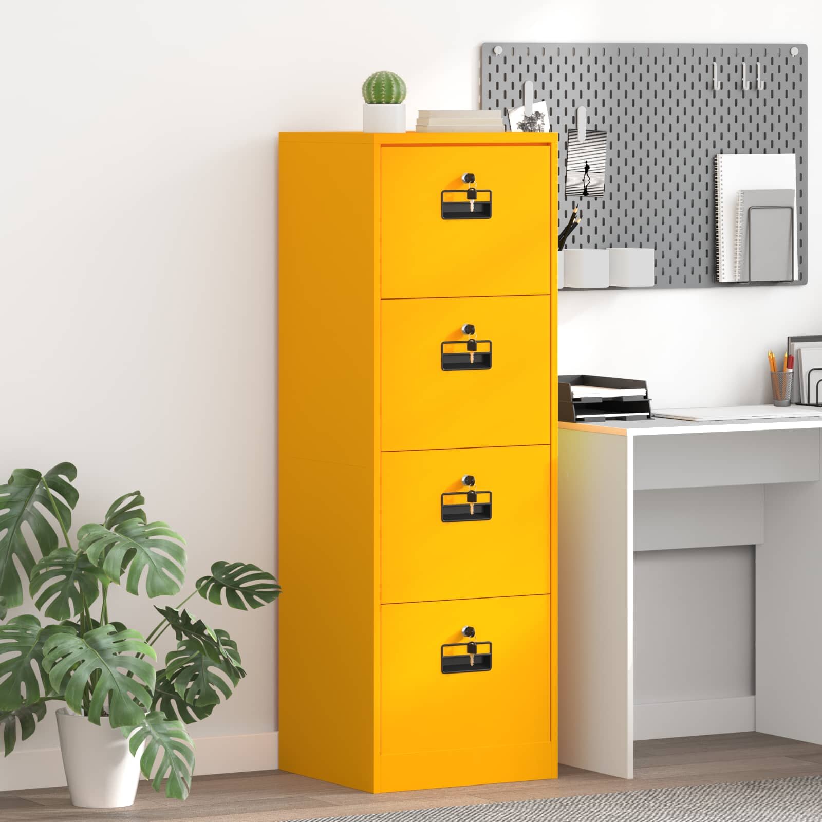 vidaXL Кабинет за файлове с чекмедже Горчично жълто 455 x 42 x 139 см