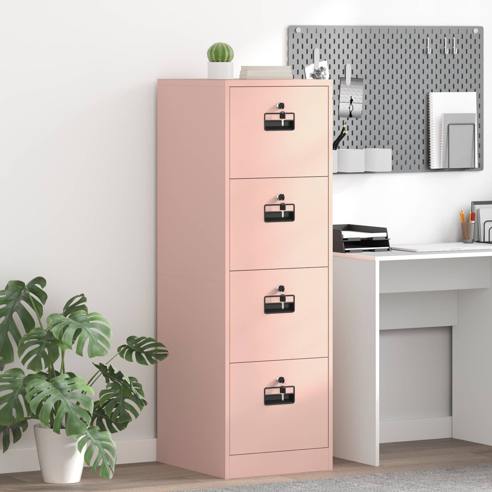 vidaXL Кабинет за файлове с чекмедже Розово 44 x 50 x 139 см