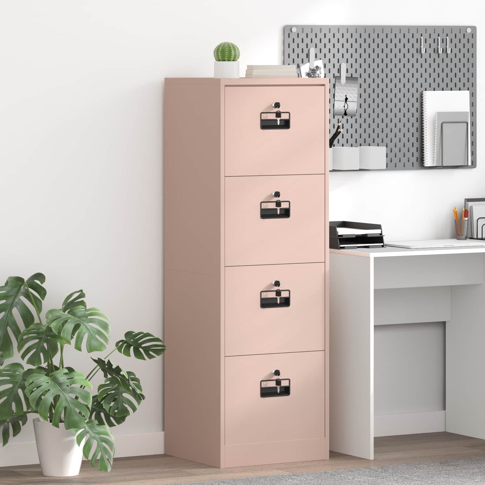 vidaXL Кабинет за файлове с чекмедже Розово 455 x 42 x 139 см