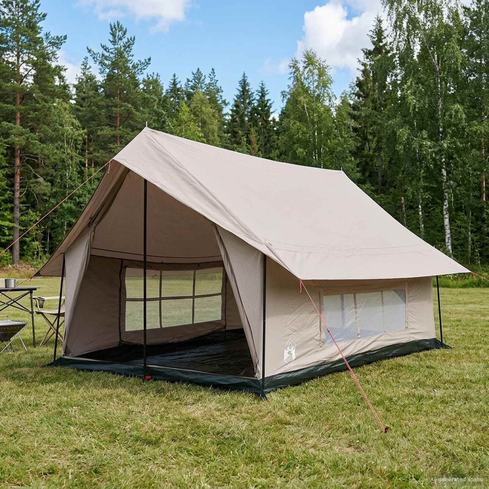 vidaXL Кабинна палатка Кремаво 340 x 246 x 210 см Памук и полиестер