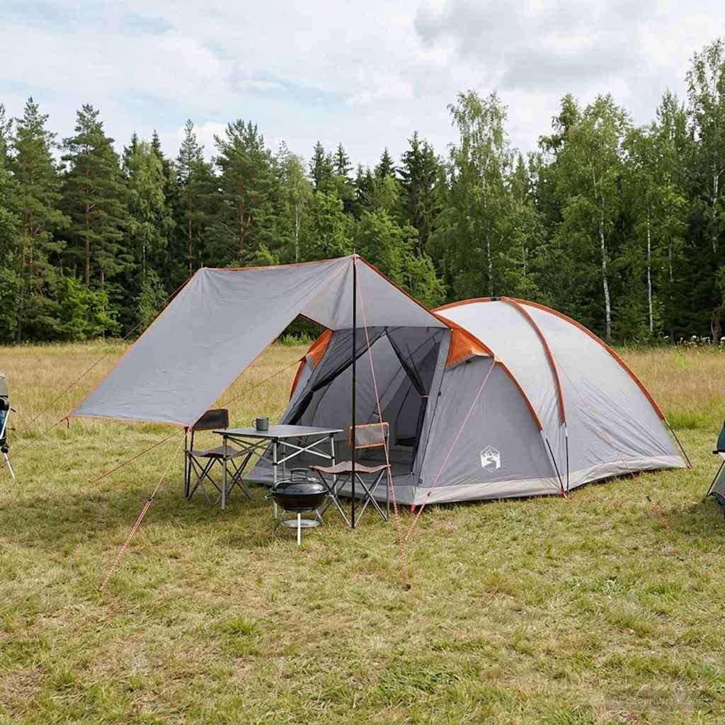 vidaXL Кабинна палатка Сив и оранжев 6-местна Полиестер и стомана