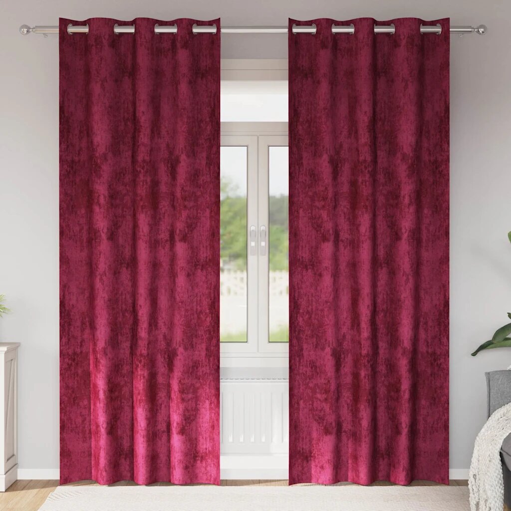 vidaXL Кадифени завеси 2 бр. виненочервен 225 x 140 см Кадифе