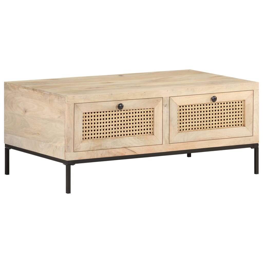 vidaXL Кафе маса 90x50x37 cм мангово дърво масив и тръстика