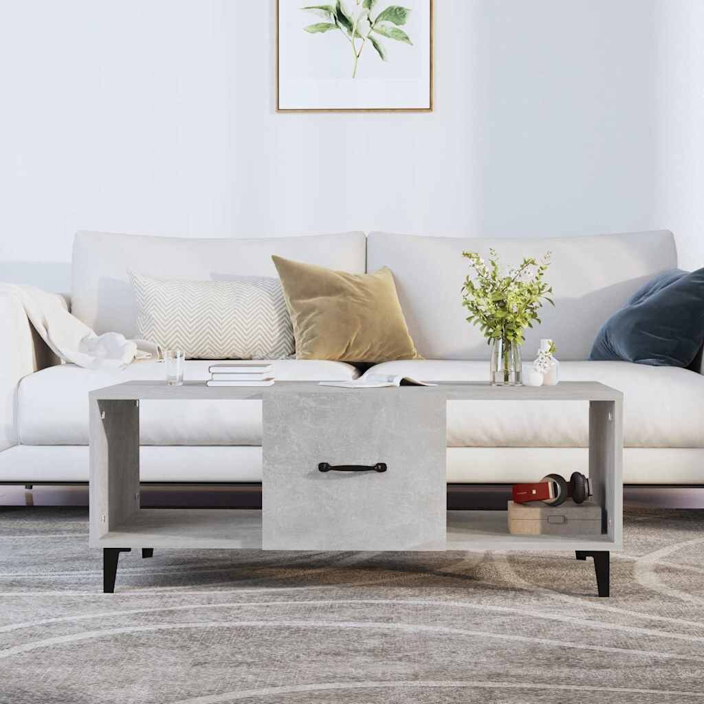 vidaXL Кафе маса бетонно сива 102x50x40 см инженерно дърво