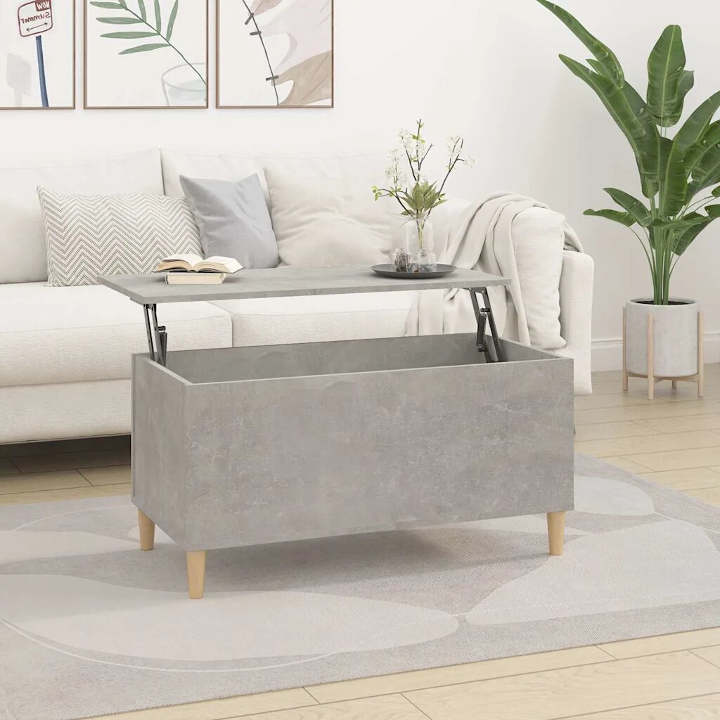 vidaXL Кафе маса бетонно сива 90x445x45 см инженерно дърво