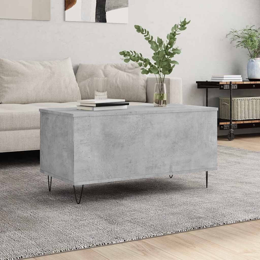vidaXL Кафе маса бетонно сива 90x445x45 см инженерно дърво