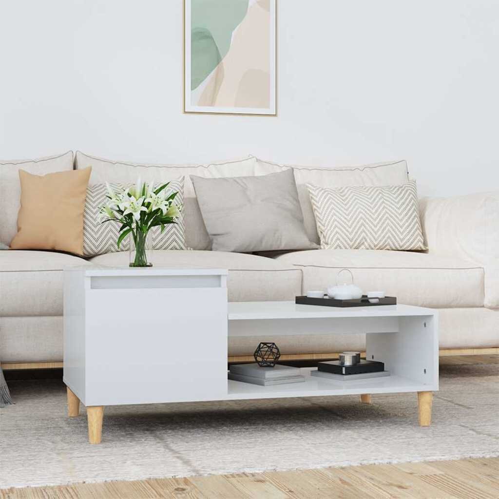 vidaXL Кафе маса бял гланц 100x50x45 см инженерно дърво