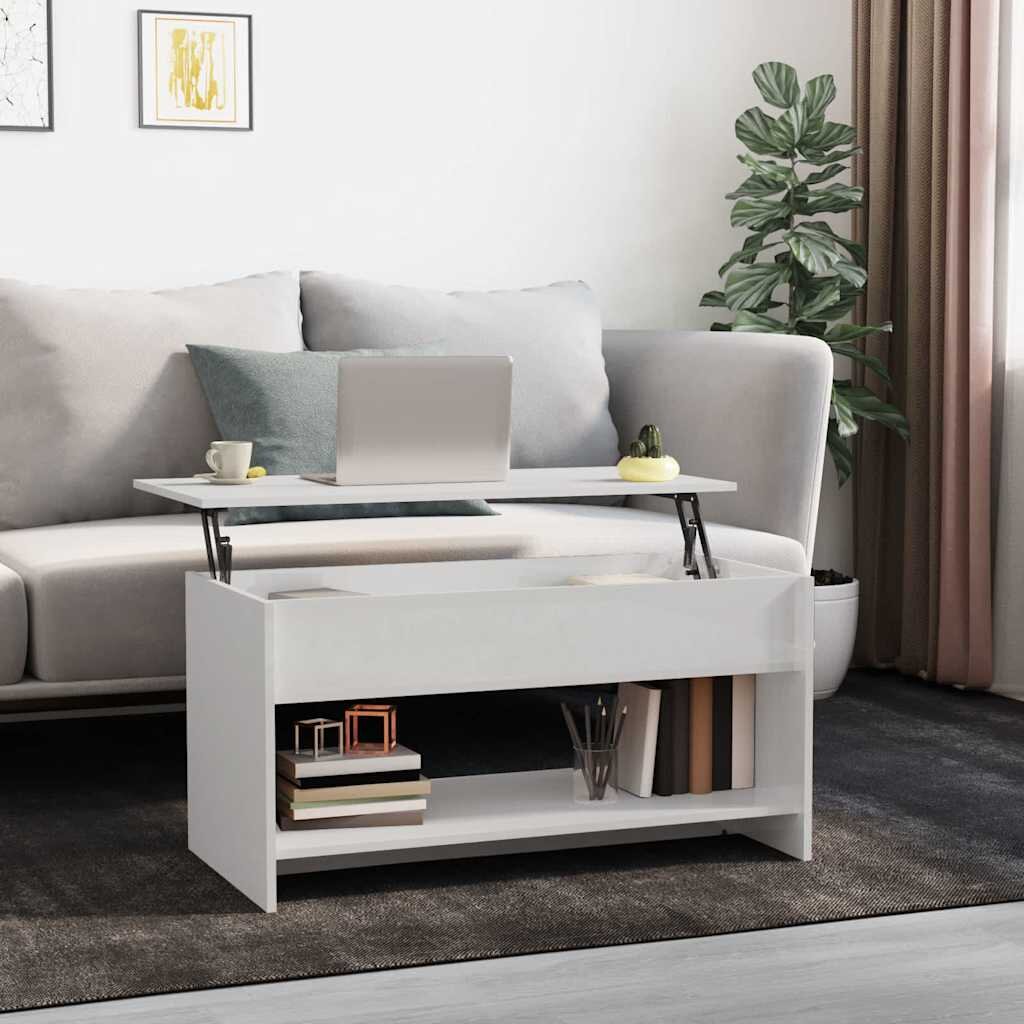 vidaXL Кафе маса бял гланц 102x50x525 см инженерно дърво