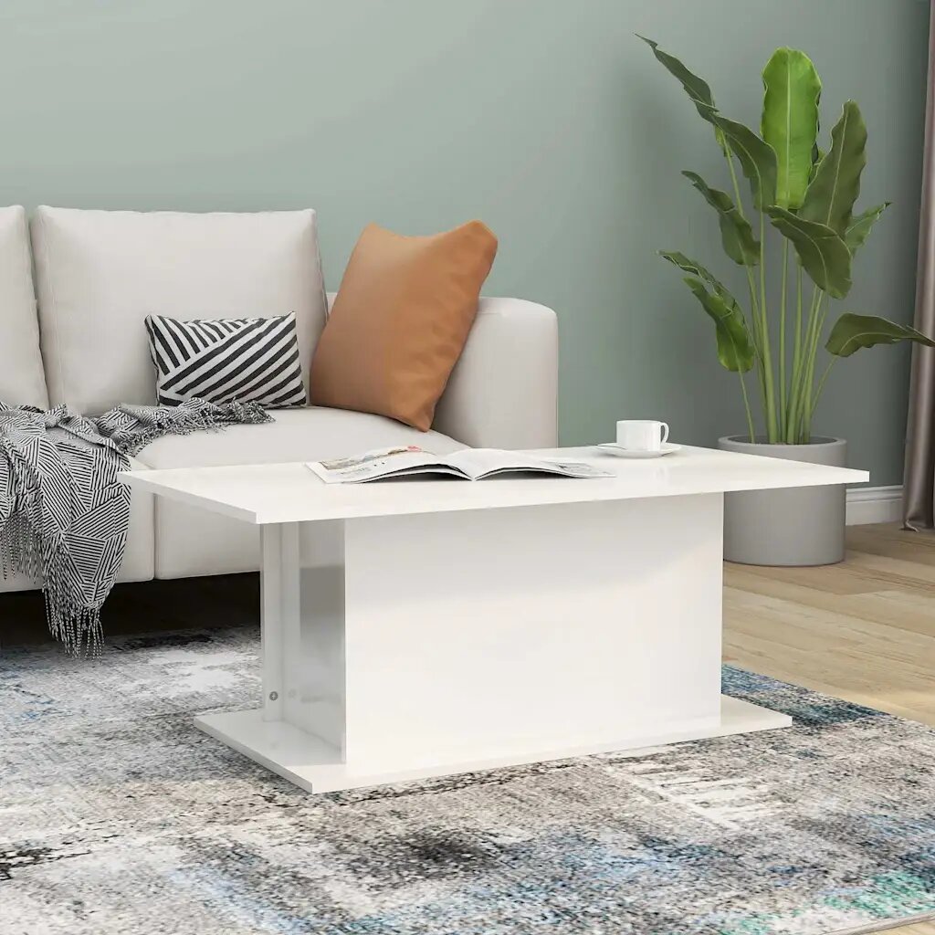 vidaXL Кафе маса бял гланц 102x555x40 см инженерно дърво