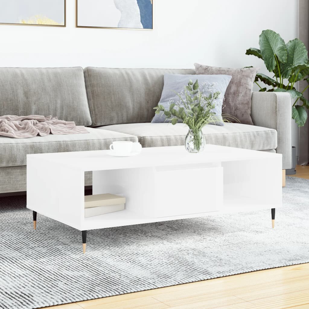 vidaXL Кафе маса бял гланц 104x60x35 см инженерно дърво