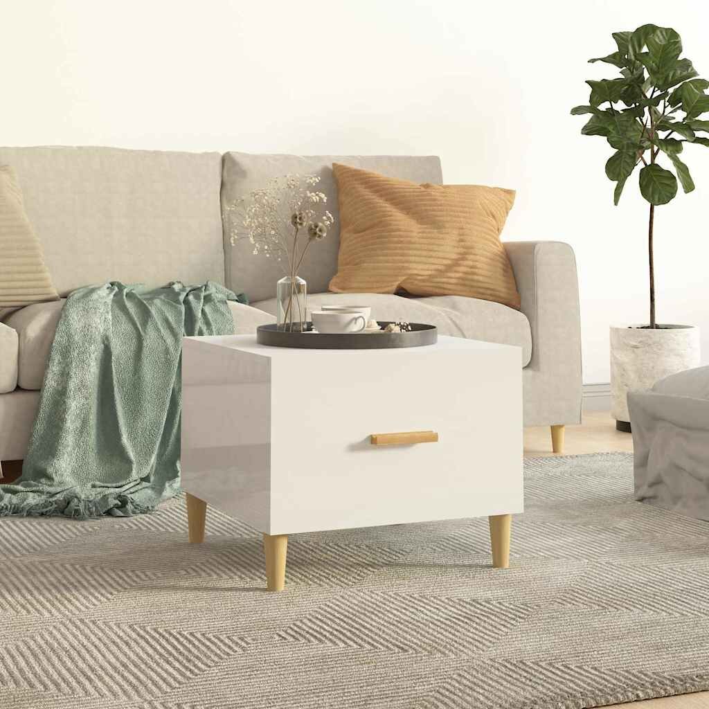 vidaXL Кафе маса бял гланц 50x50x40 см инженерно дърво