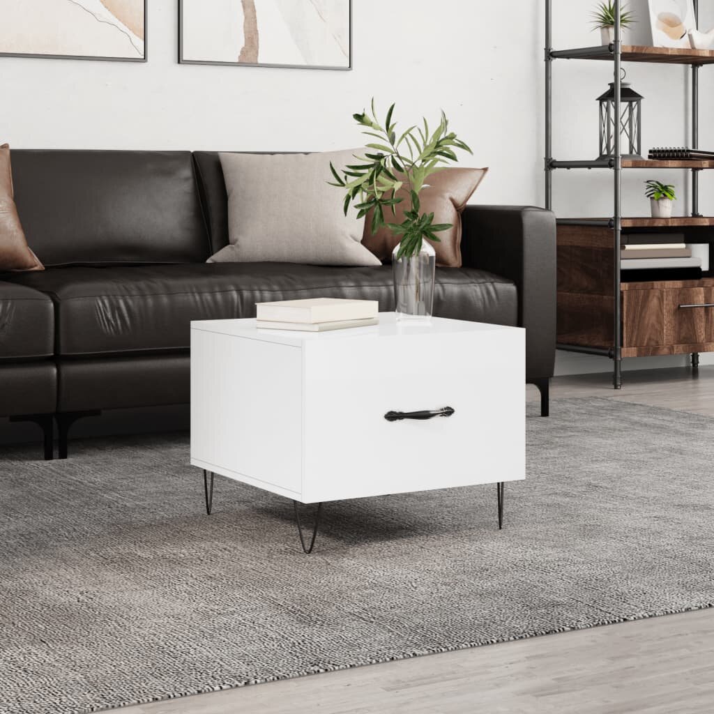 vidaXL Кафе маса бял гланц 50x50x40 см инженерно дърво