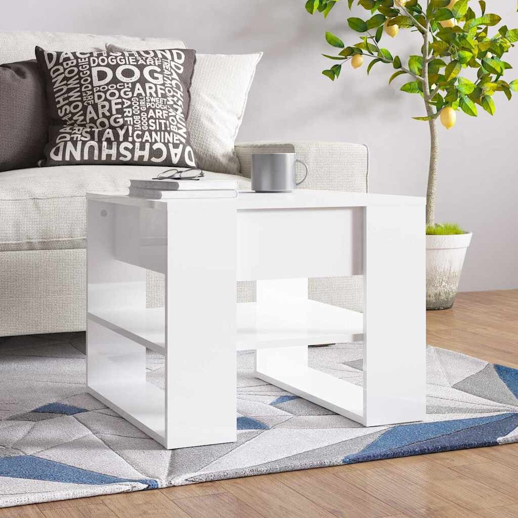 vidaXL Кафе маса бял гланц 555x55x45 см инженерно дърво