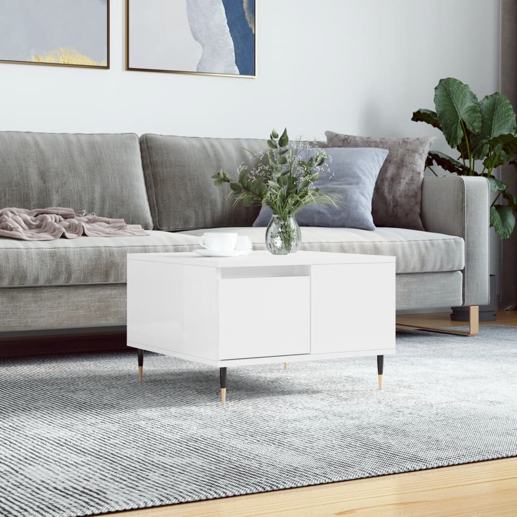 vidaXL Кафе маса бял гланц 55x55x365 см инженерно дърво