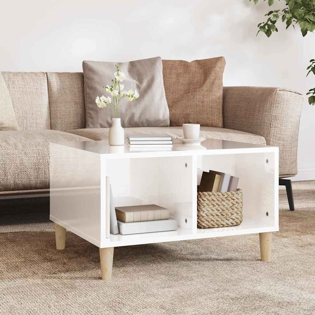 vidaXL Кафе маса бял гланц 60x50x365 см инженерно дърво