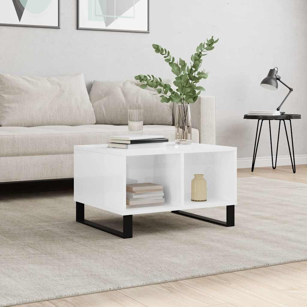 vidaXL Кафе маса бял гланц 60x50x365 см инженерно дърво