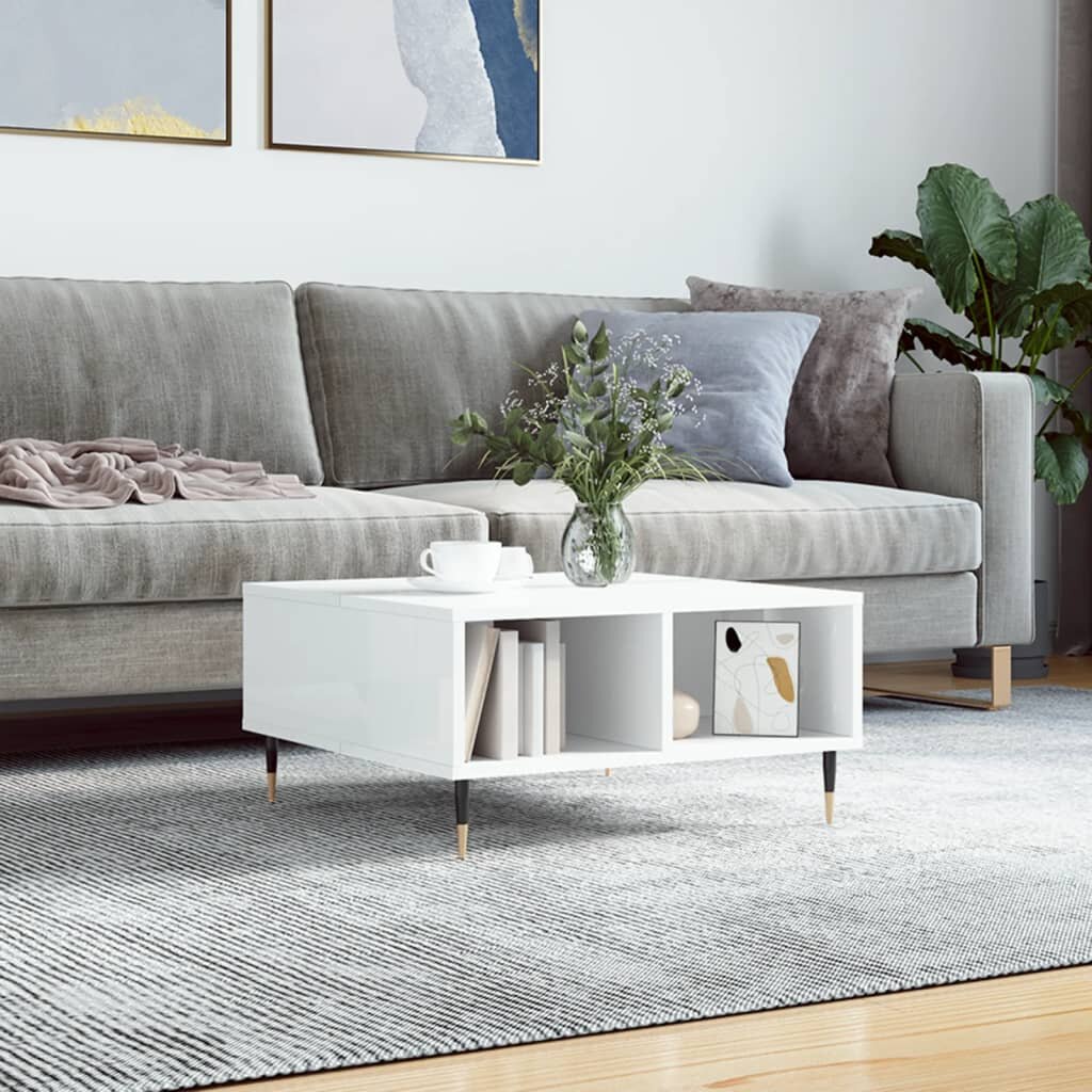vidaXL Кафе маса бял гланц 60x60x30 см инженерно дърво