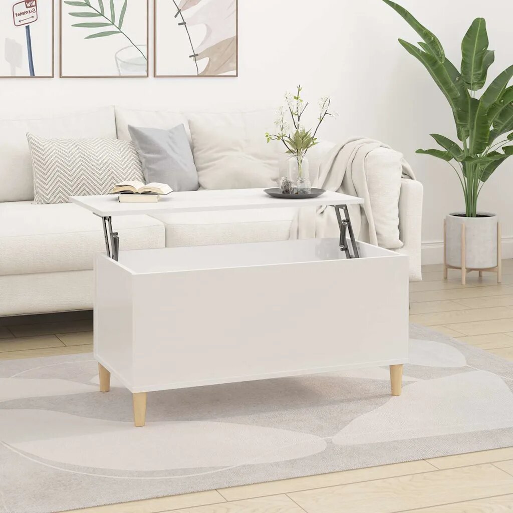 vidaXL Кафе маса бял гланц 90x445x45 см инженерно дърво