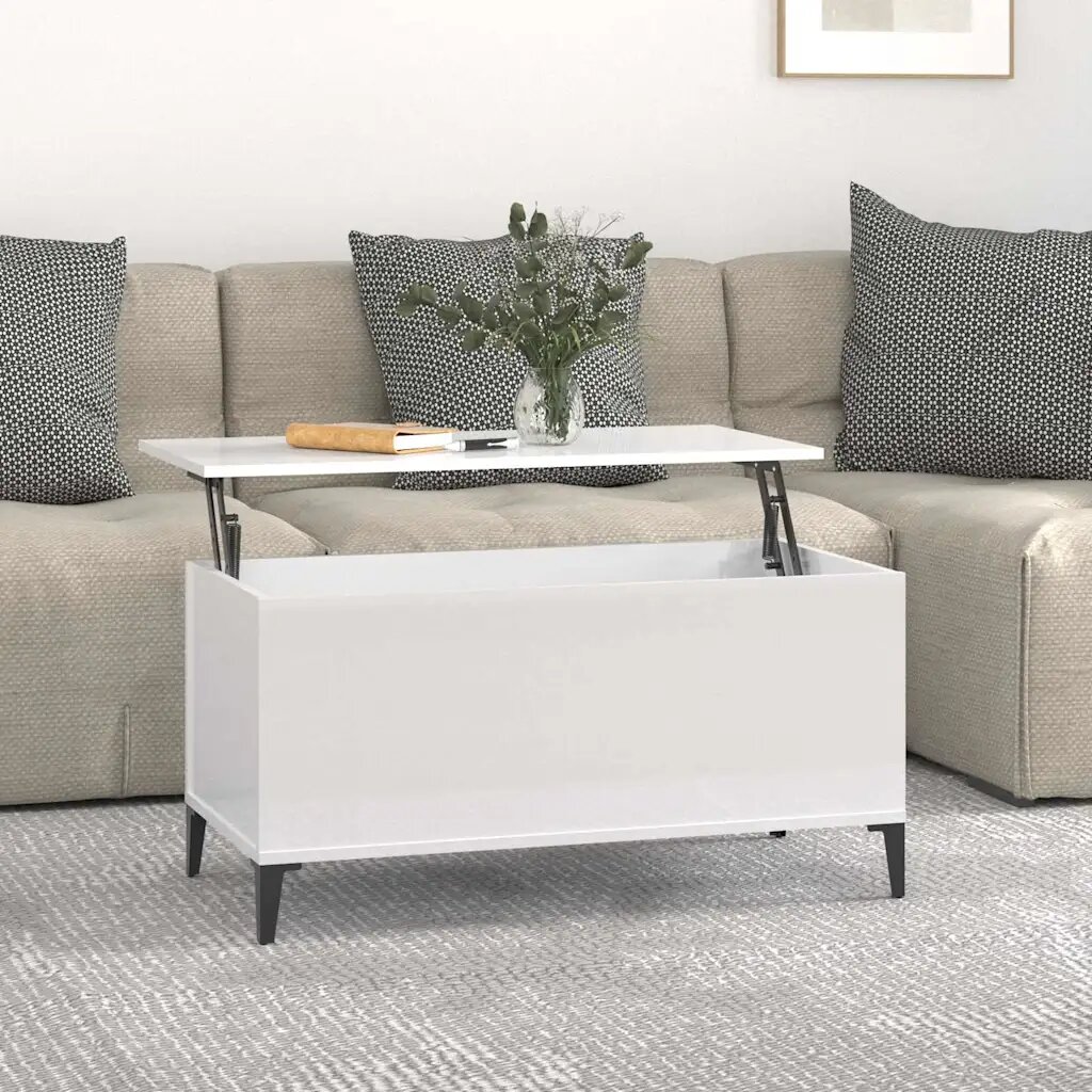 vidaXL Кафе маса бял гланц 90x445x45 см инженерно дърво