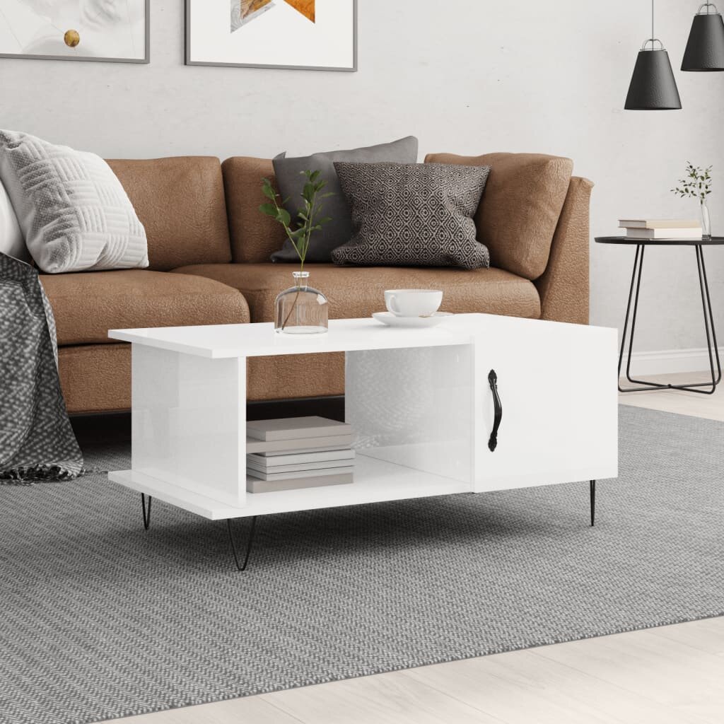 vidaXL Кафе маса бял гланц 90x50x40 см инженерно дърво