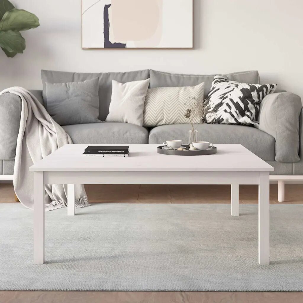 vidaXL Кафе маса бяла 100x100x40 см борово дърво масив