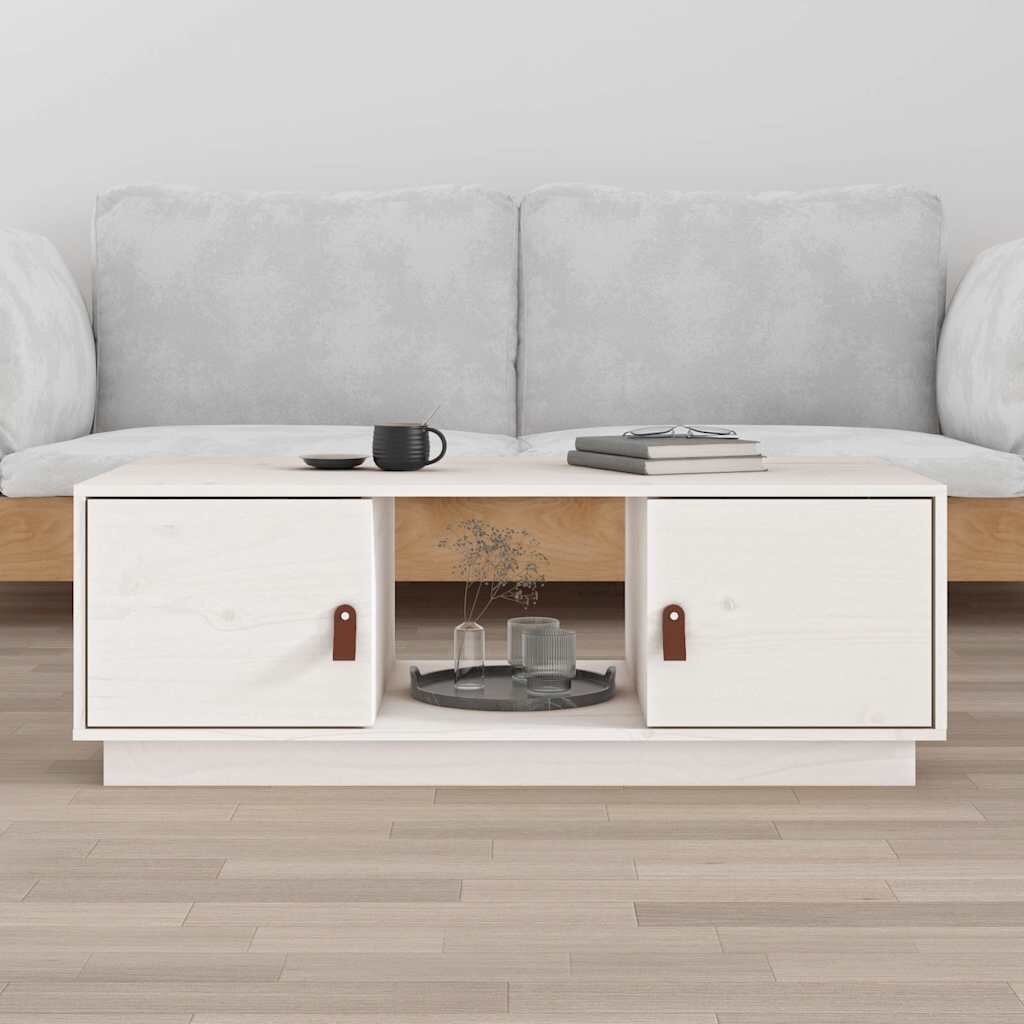 vidaXL Кафе маса бяла 100x50x35 см бор масив