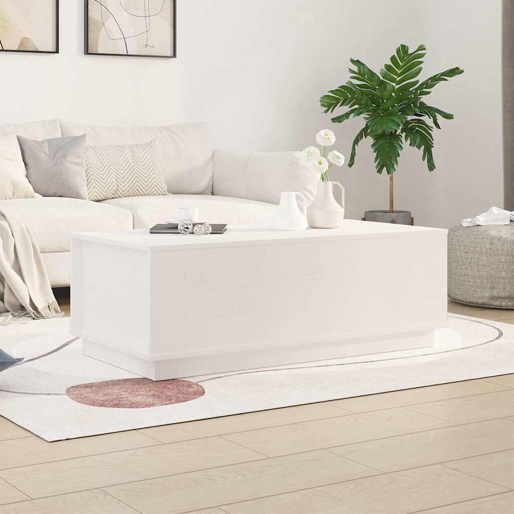 vidaXL Кафе маса бяла 100x50x35 см бор масив