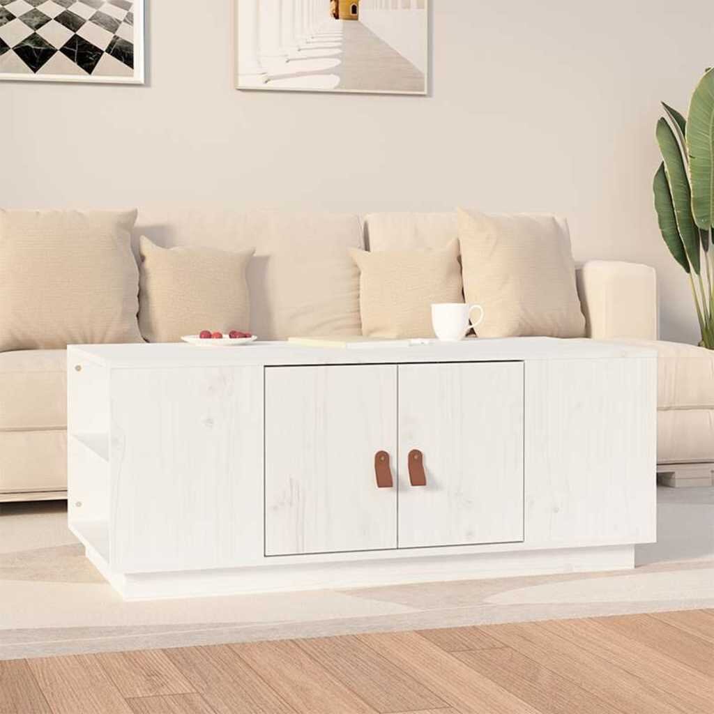 vidaXL Кафе маса бяла 100x50x41 см борово дърво масив