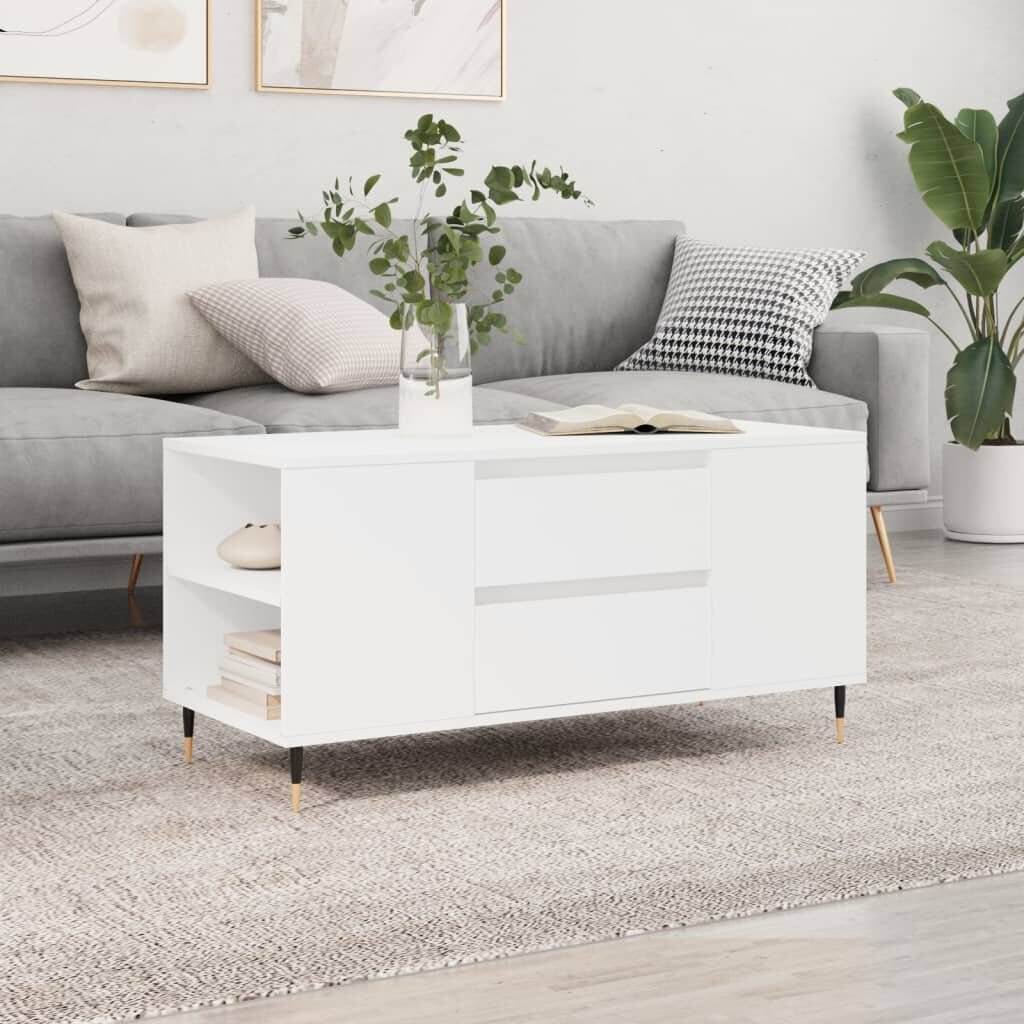 vidaXL Кафе маса бяла 102x445x50 см инженерно дърво