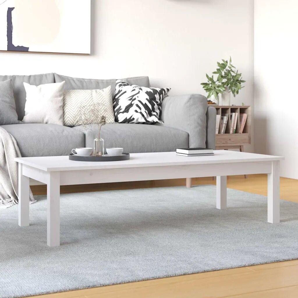 vidaXL Кафе маса бяла 110x50x30 см борово дърво масив